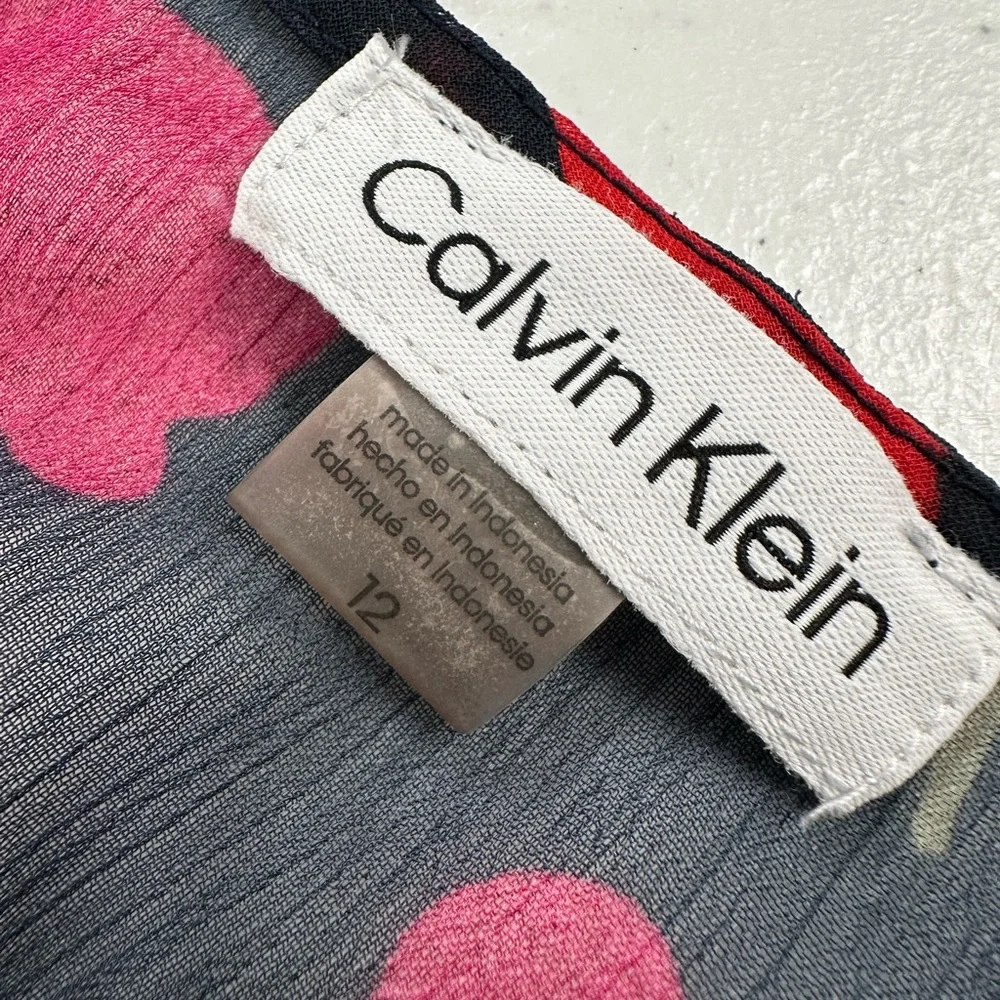 Calvin Klein Floral Sleeveless Chiffon High-Low Dress Navy Pink Red Elegant 12 - Picture 4 of 12